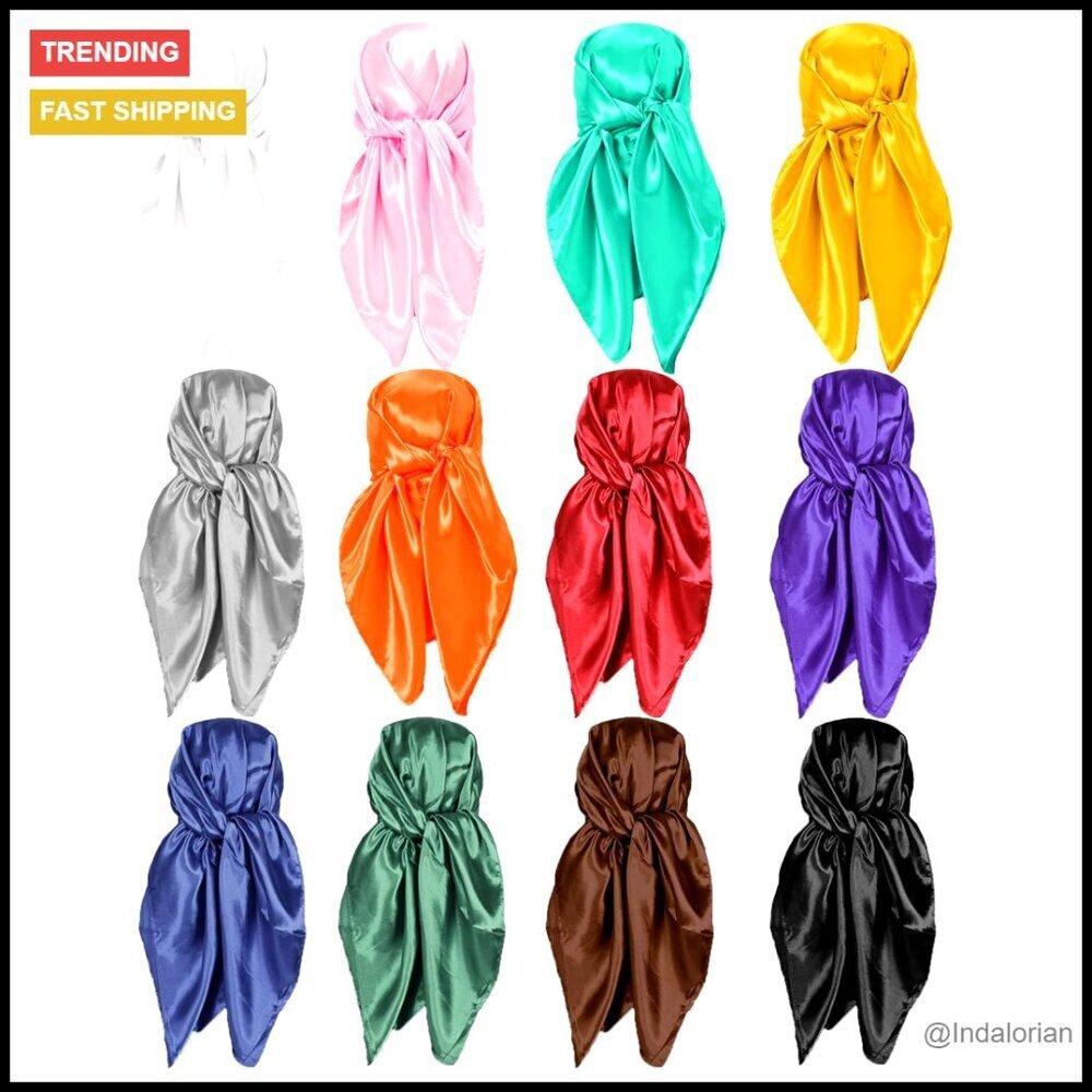 Satin Head Scarf Set Silk Feeling Fashion Hair Wrapping Scarves Large Square